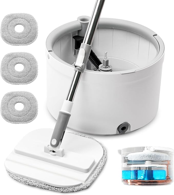 Spin Mop and Bucket with Wringer Set, Clean/Dirty Water, 3 Pads by CooFel
