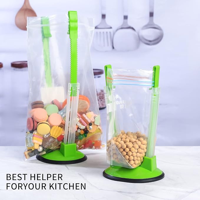 4 Pcs Baggy Rack, Freezer Bag Holder Stand, Adjustable Food Storage Holders, Plastic Food Prep Bag/Zip Lock Bag Holder Stand, for Food Meal Prep Bag, Kitchen Gadget (4)