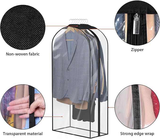 Univivi Garment Bags for Hanging Clothes, All Clear Fabric, 10 In Gusset - Image 5