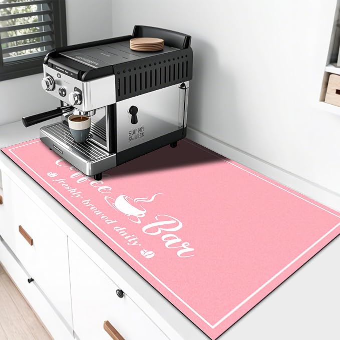CooRug Fashion Coffee Mat, Dish Drying Mat 17" x 32" Pink | Hide Stain by CooRug