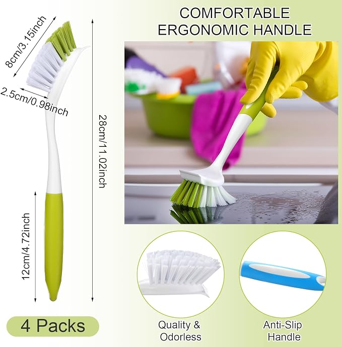 Didaey Dish Brush with Handle Kitchen Scrub Brush, 4 Colors, 11.02 x 3.15 x - Image 2