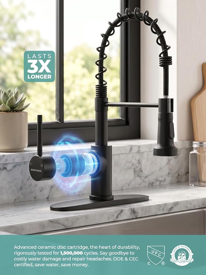 WEWE Touchless Kitchen Faucet, 2-Mode Sprayer, Matte Black, Pull-Down | 17-Inch - Image 8