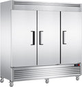 Coolake 82" Width Commercial Refrigerator 3 Solid Doors, 72 Cu.ft Stainless Steel Reach-in Upright Fridge with LED Lighting, Fan Cooling Refrigerator for Restaurant Cafe Hotel Kitchen Prep Area
