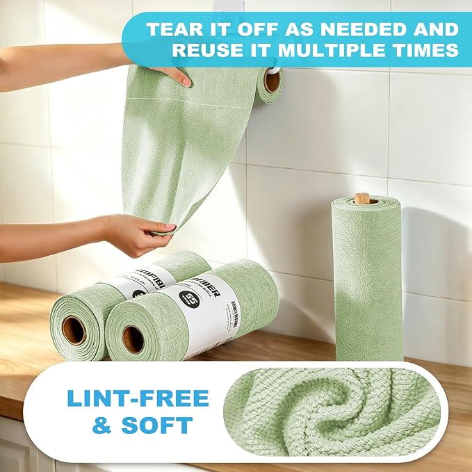 Puomue 55 Pack Microfiber Cleaning Cloth Roll, Tear Away Reusable Towels - Image 4