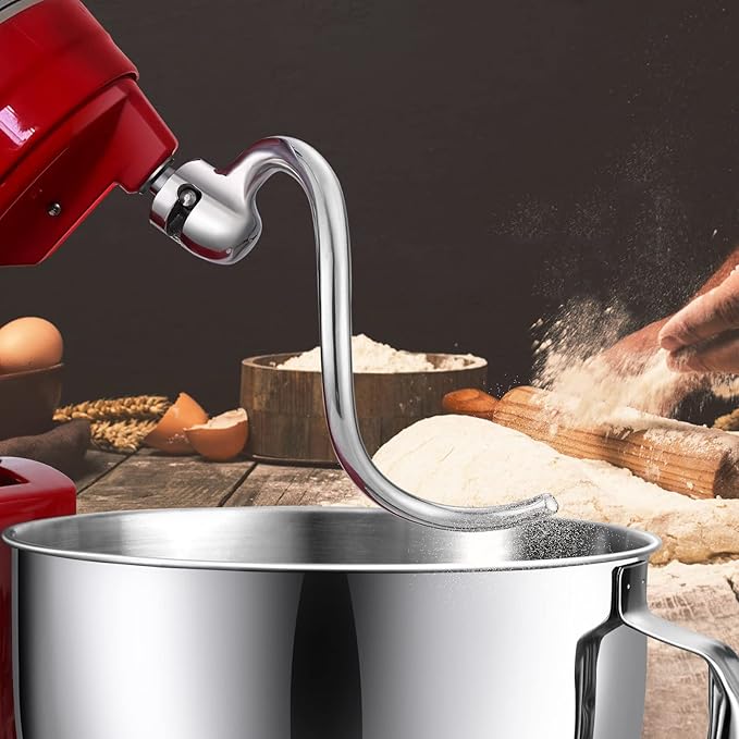 Stainless Steel Dough Hook for Kitchen aid 5QT Lift and 6QT Stand Mixer, Mixer Dough Attachment for KitchenAid, Dishwasher Safe