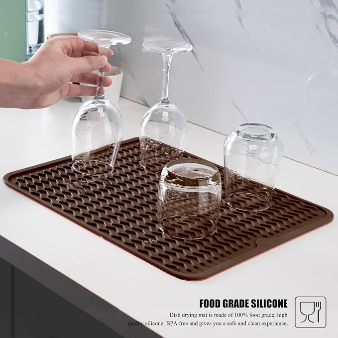 Silicone Dish Drying Mat, Non-Slip Easy Clean Sink Mat, Large Heat-resistant - Image 5