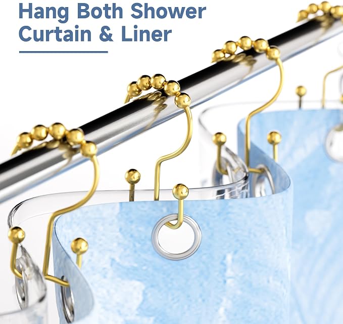 Titanker Shower Curtain Hooks Rings Gold, Metal Double Glide Shower Hooks Rings - Image 2
