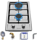 Hothit 2 Burner Propane Gas Cooktop, 12" Inch LPG/NG Dual Fuel Built-in Gas Stove Top, Stainless Steel Electronic Ignition Gas Hob for Apartment, Outdoor, RVs(L12"×W20")…