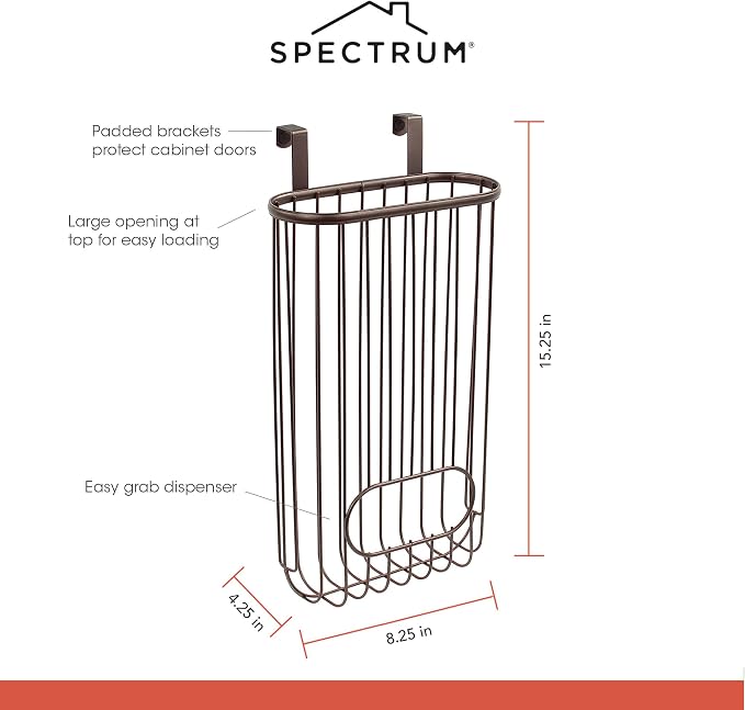 Spectrum Ashley Over Cabinet Door Grocery Bag Holder Hanging Bag Dispenser - Image 5