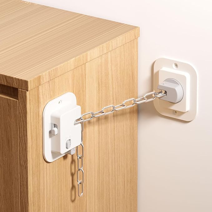 YEYA Upgraded Anti-Tip No Drill Furniture Anchor with Strong 3M Adhesive Backing 10" Adjustable Steel Cable Straps, Baby Proofing Wall Anchors for Child Safety, Playroom Essentials 4P