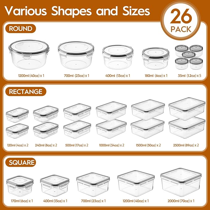 KEMETHY Large 52 Piece Food Storage Containers - Image 2