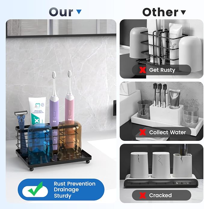 Luxspire Toothbrush Holders for Bathroom, Stainless Steel, 3 Slots, Toothbrush - Image 5