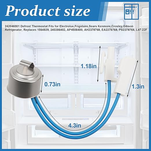 242046001 Defrost Thermostat Fits for Electrolux, Frigidaire, Sears Kenmore, Crosley, Gibson Refrigerator, Replaces 240386402,240386403, AP4508400, AH2378768, EA2378768, PS2378768, 1564839, L47-22F