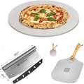 FibraMent-D Premium 3-Piece Pizza Stone Set Perfect for Home Ovens - 19" Round Pizza Stone, Peel & Rocker Pizza Cutter, Durable Baking Stone for Bread, Pastries Ranked 'BEST OVERALL PIZZA STONE'