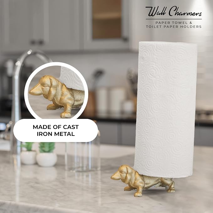 WallCharmers Gold Paper Towel Holder, Metal Toilet or Kitchen Paper Holder - Image 2