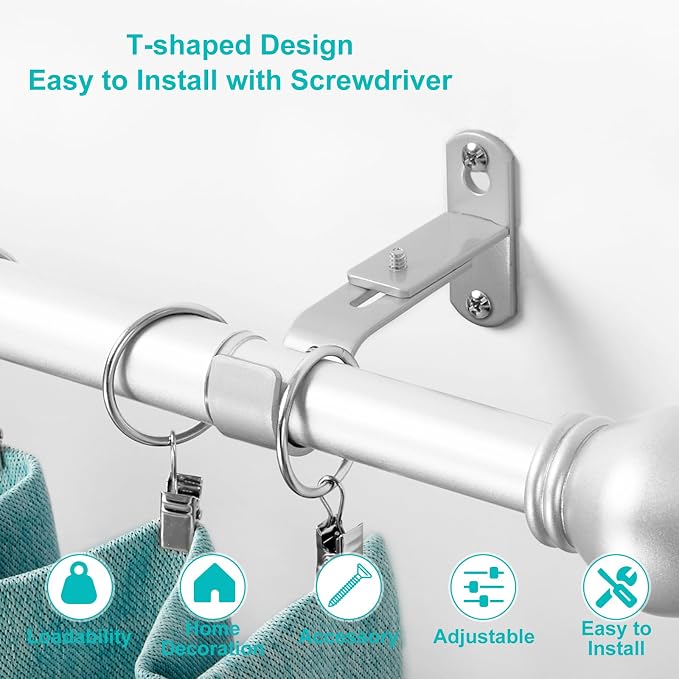 Adjustable Curtain Rod Brackets, Metal Window Drapery Rod Hanger Holders Hooks - Image 6