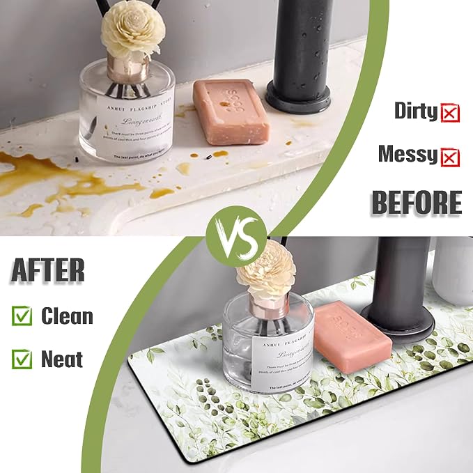 Sink Faucet Absorbing Mat, 2 Pack Drying Mat Around Faucet Sink Splash Guard - Image 3