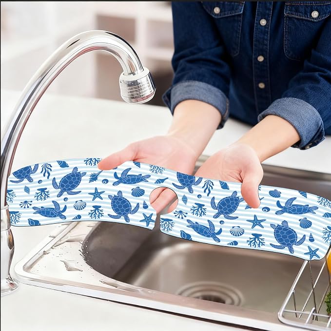 2 Pcs Kitchen Sink Splash Guard Faucet Mat Marine Elements Faucet Mat - Image 6