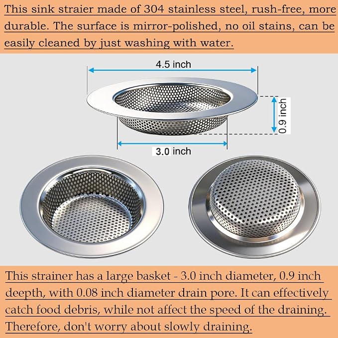 Seatery 2PCS Kitchen Sink Strainers, Sink Drain Filter, Sink Basket Strainer - Image 2