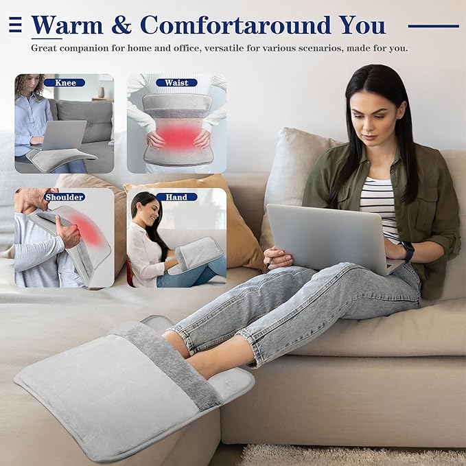 Double Sided Electric Foot Warmer with LCD Display, 6 Heat Settings & 3 Timer, Fast Heating Feet Heating Pad with Auto Shut Off, Non-Slip & Machine Washable Plush, Under Desk for Office/Home/Bed-Gray