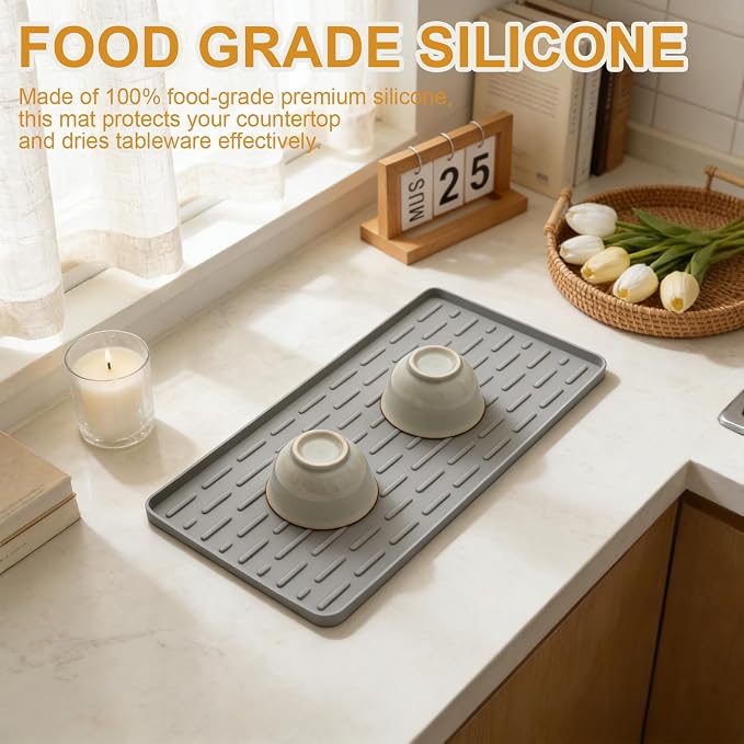 Silicone Coffee Mat 16 x 7 in Classic Grey | Coffee bar mat - Image 5