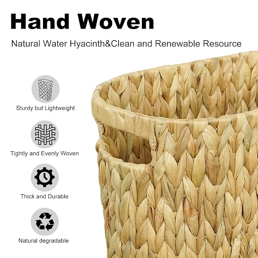 Coeusy Wicker Trash Can, Bathroom Trash Can, Water Hyacinth Wicker Waste Basket - Image 5
