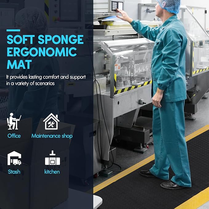 2 x 6 FT Anti Fatigue Mats Industrial 15/16 Inch Thick Soft Sponge Ergonomic Mat Durable Heavy Duty Diamond Plate for Standing Non Slip Industrial Grade Floor Mat for Leg & Back Pain