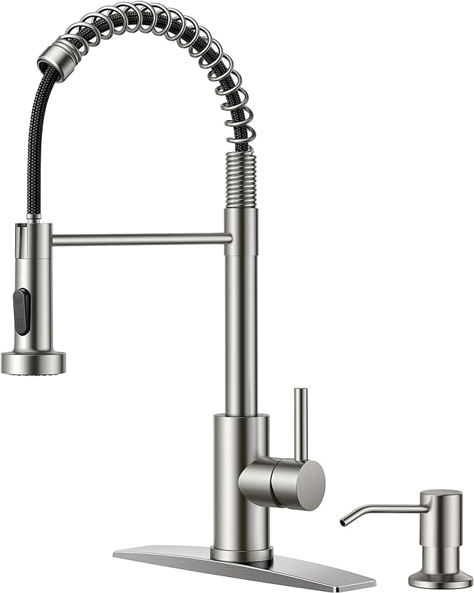 FORIOUS Kitchen Faucet with Soap Dispenser, Single Handle, Brushed Nickel | by FORIOUS