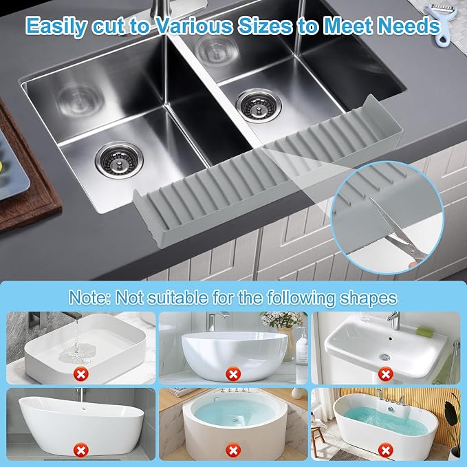 Silicone Faucet Splash Guard 4" x 20", Faucet Water Catcher Mat, Longer - Image 5