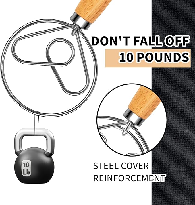 Danish Dough Whisk Stainless Steel Hook Dutch Bread Mixer for Sourdough Baking Hand Tool with Wooden Handle Making Blending Pastry Pizza Dough