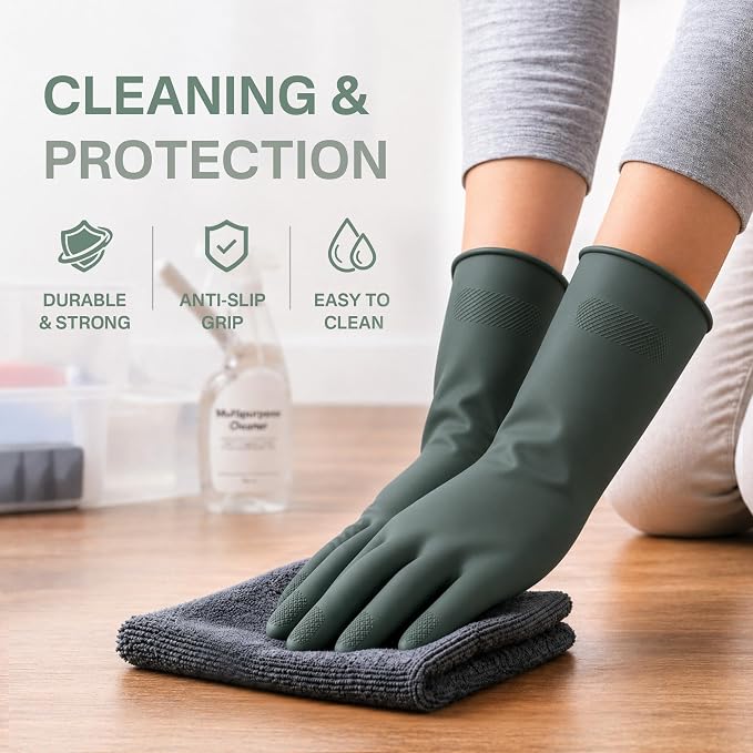 Cleaning Rubber Gloves, Waterproof Non-Slip Long Cuff Dishwashing Household - Image 2