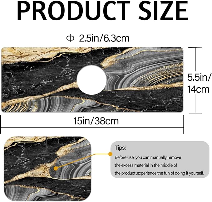 MCALK Marble Black Kitchen Sink Faucet Mat Splash Guard, Absorbent Quick-Dry - Image 5