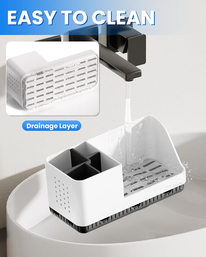 Toothbrush Holder Bathroom Counter Organizer & Storage Detachable | Anti-Slip - Image 2