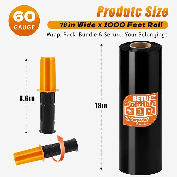 Black Stretch Film Shrink Wrap for Moving Supplies x 1000ft, Industrial - Image 2
