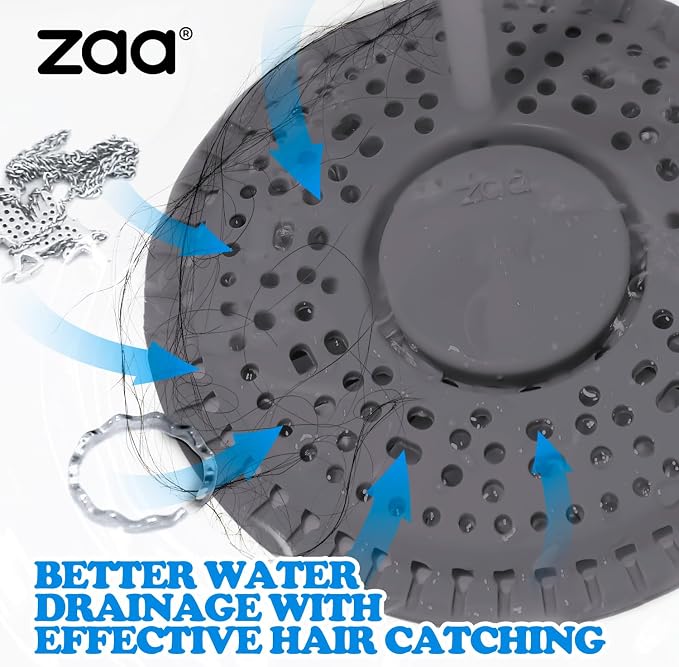 Shower Drain Hair Catcher Silicone Flat Floor Strainer Protector | 2 Pack Black - Image 2