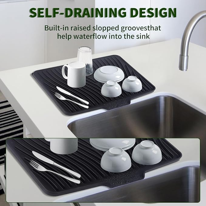 Silicone Dish Drying Mat for Kitchen Counter, Hangable & Roll-Up for - Image 5