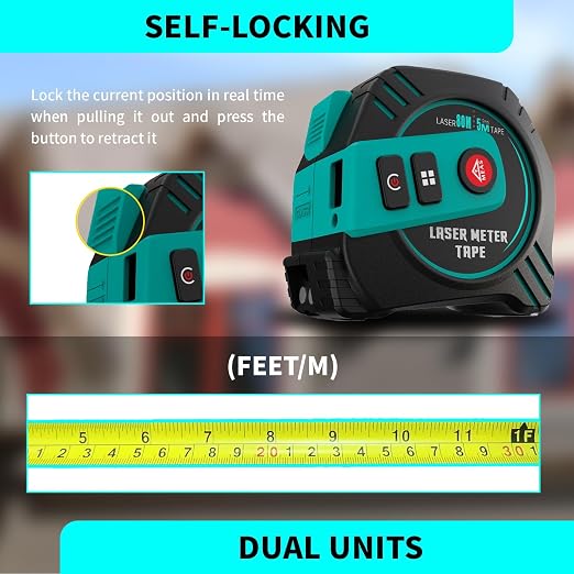 2-in-1 Laser Tape Measure USB-C Recharge 262Ft Laser & 16Ft Tape Green-Beam - Image 3
