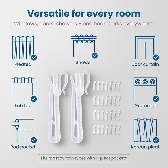 80PCS Adjustable Pinch Pleat Curtain Hooks – Ratchet System Plastic Clips - Image 5