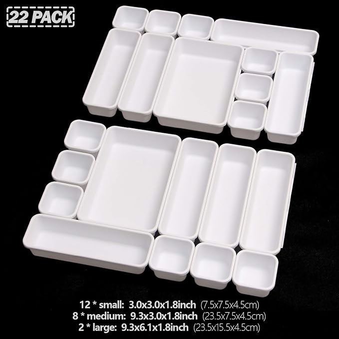 Set of 22 Interlocking Desk Drawer Organizer Tray Dividers Plastic Shallow - Image 3
