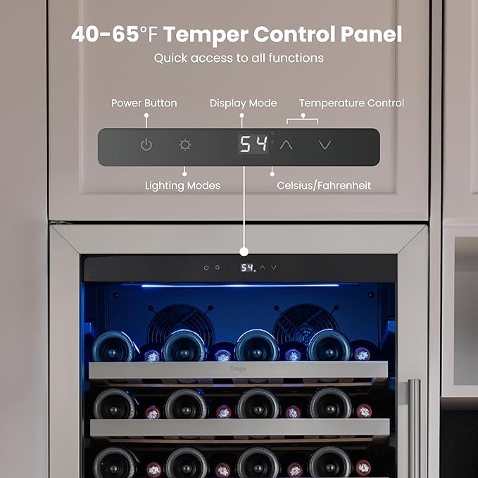 Yeego 24 Inch Wine Fridge Cooler - 89 Bottles Wine Cooler with Glass Door, 40-65℉ Built-In or Freestanding Wine Refrigerator with Door Lock and 2 Color LED for Kitchen Bar Office (Left-Hinged)