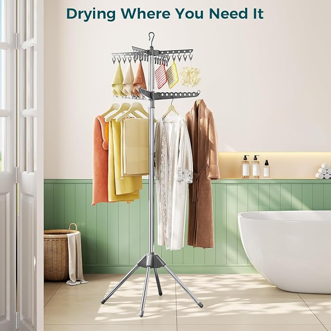 KINGBOARD Clothes Drying Rack, 72-Inch 2-Tier Stainless Steel, 27 Hanger Holes - Image 9