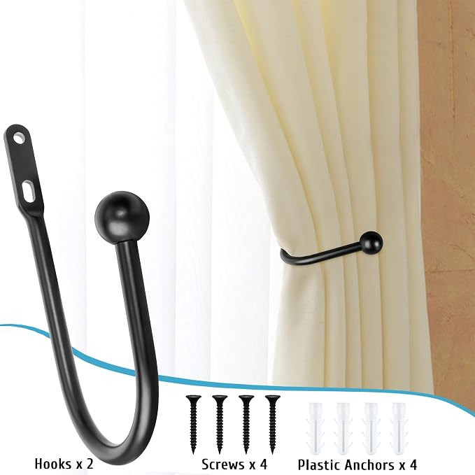VRSS 6" L x 3" W Wall Mount Curtain Tiebacks Drapery Holdbacks Black, Curtain - Image 7