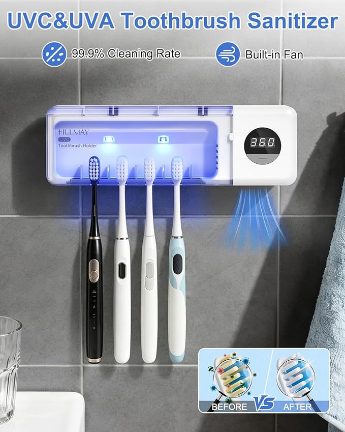 UV Toothbrush Sanitizer with Holder, Electric Toothbrush Holder Wall Mounted - Image 2