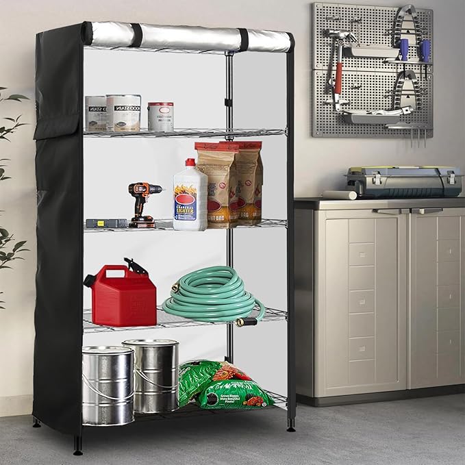 Wire Shelf Cover,600D Heavy Duty 100% Waterproof Shelf Covers for Wire Shelving,Outdoor Storage Shelves Cover for Metal Rack,48" W x 18" D x 82" H,Black