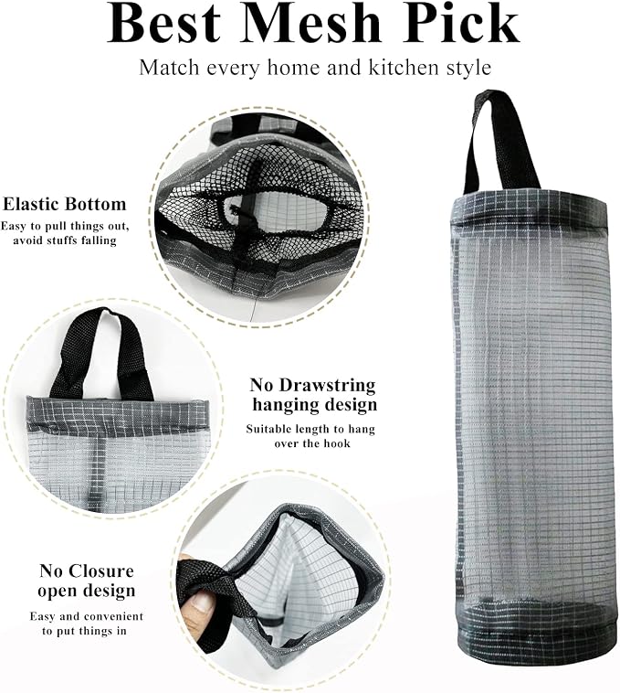 Plastic Bag Holder, Mesh Grocery Bag Holder Hanging Storage Bag Dispenser - Image 3