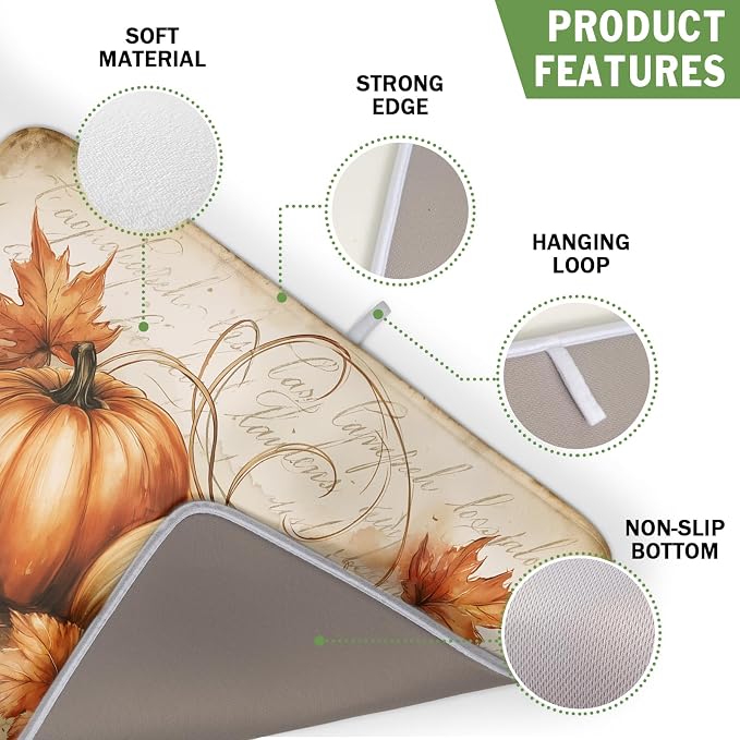Fall Pumpkin Dish Drying Mat 16X18 Inch Vintage Autumn Drying Mat - Image 3