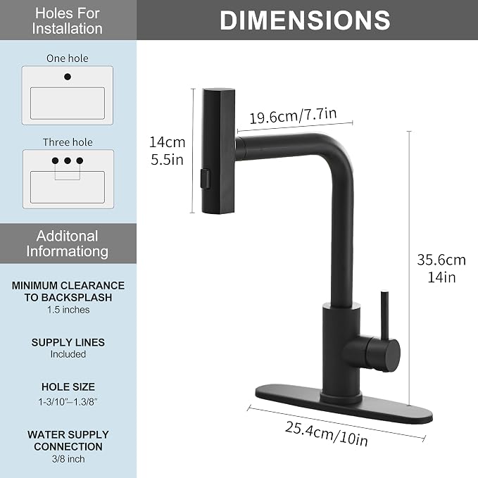 Kitchen Faucet with Pull Down Sprayer, Matte Black Waterfall Kitchen Faucet | - Image 2