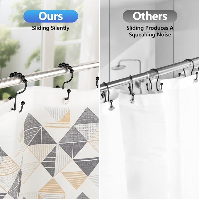 Resze 12 Pcs Shower Curtain Hooks, Metal Double Shower Curtain Rings - Image 6