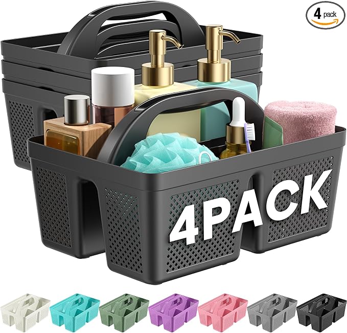4 Pack Portable Shower Caddy, Integrated Handle, Reinforced Plastic, Organizer by Unknown
