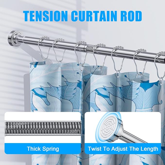 TEECK Shower Curtain Rod, 32-43 inch Adjustable Spring Tension Curtain Rod - Image 2